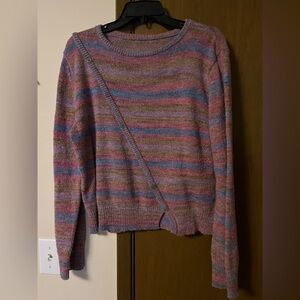Cider diagonal button sweater pink purple space dye XL